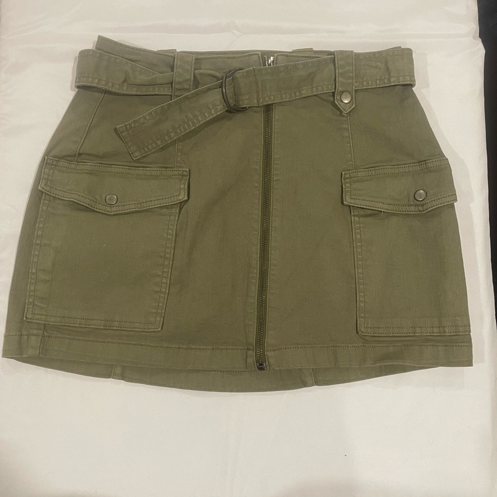 SO Green Mini Cargo Skirt Tie Front Casual